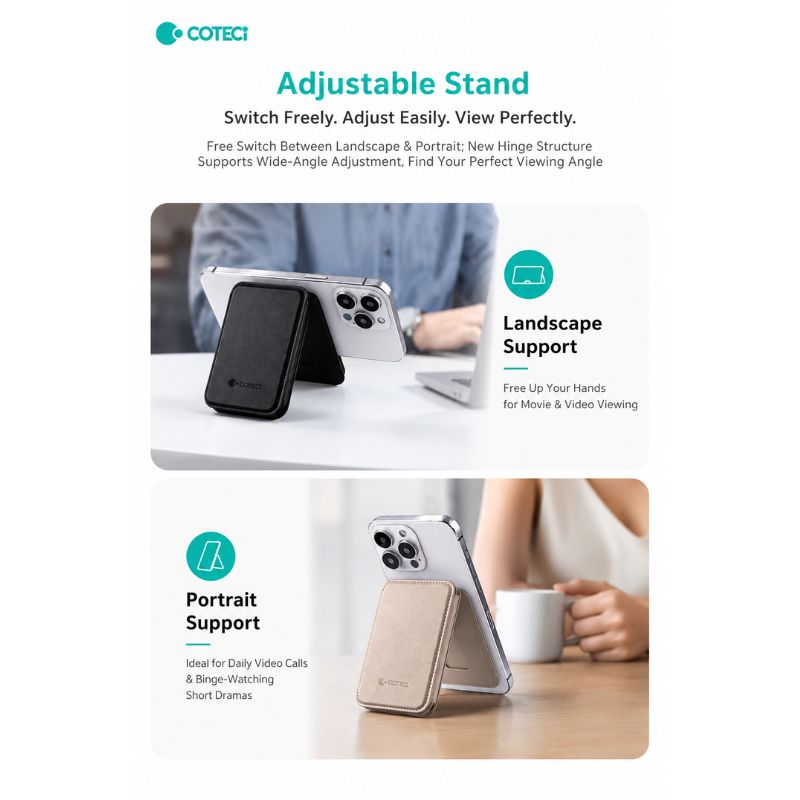 COTECi TR-061 Tri-Fold MagSafe Card Pocket & Phone Holder with Mirror COTECi TR-061 Tri-Fold MagSafe Card Pocket & Phone Holder with Mirror