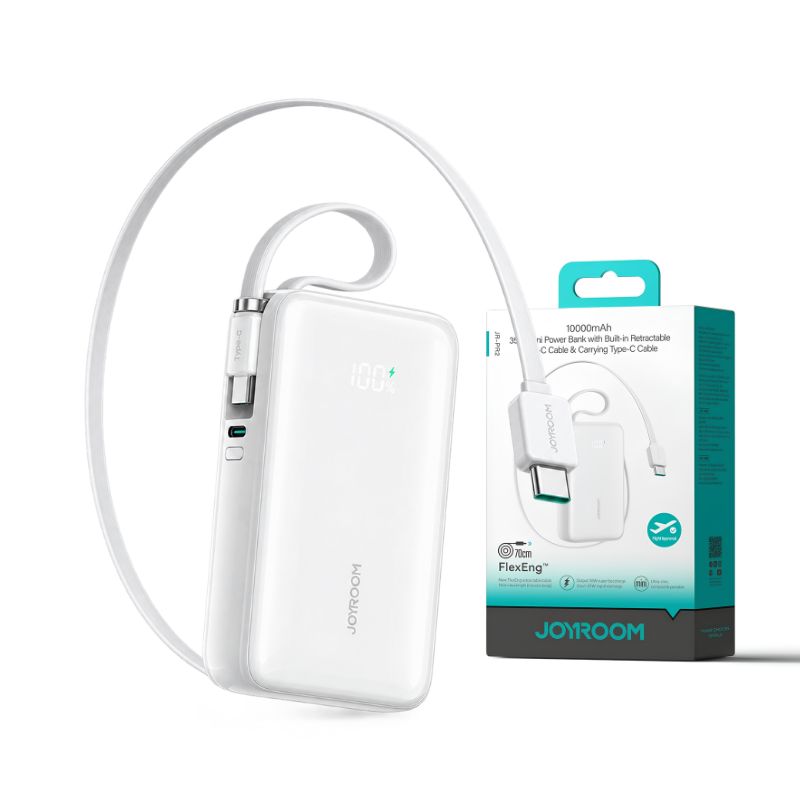 JoyRoom JR-PR2 35W with Built-in Retractable Cable Power Bank [10K mAh] [1 Port + USB-C Cable]