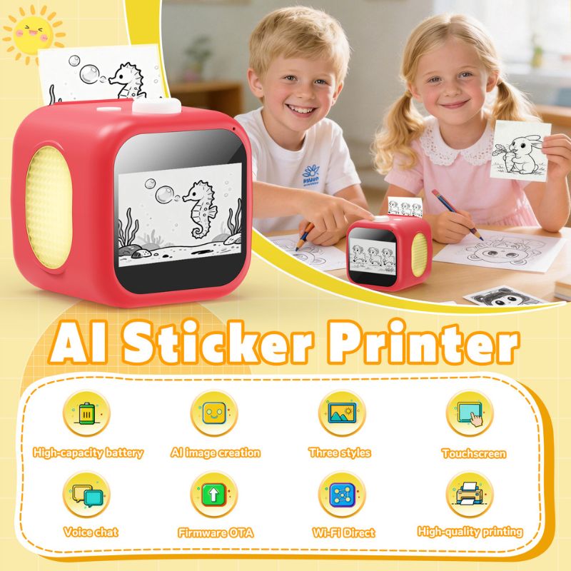 AI Voice Interactive Sticker Printer with 3.5-Inch Touchscreen
