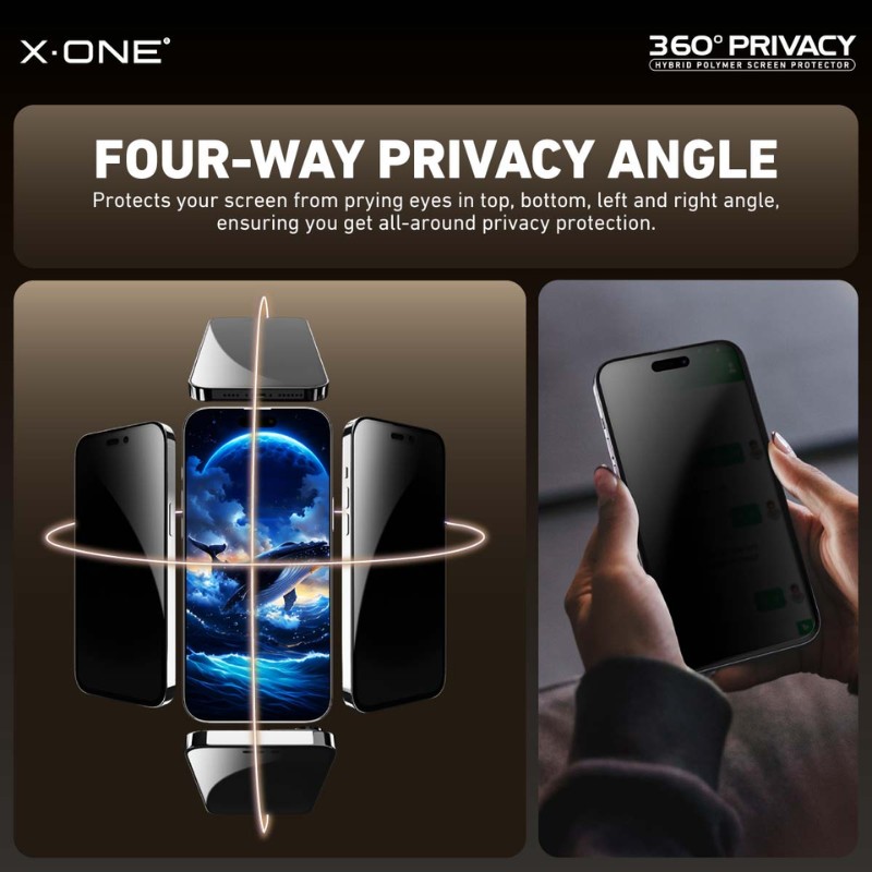X.One [360 Privacy] Hybrid Polymer Borderless Impact Screen Protector, iPhone 18 Pro Max [Matte Privacy]
