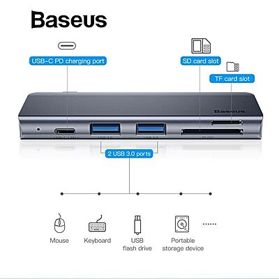 Baseus [CAHUB-K0G] Harmonica Five-in-one HUB Adapter