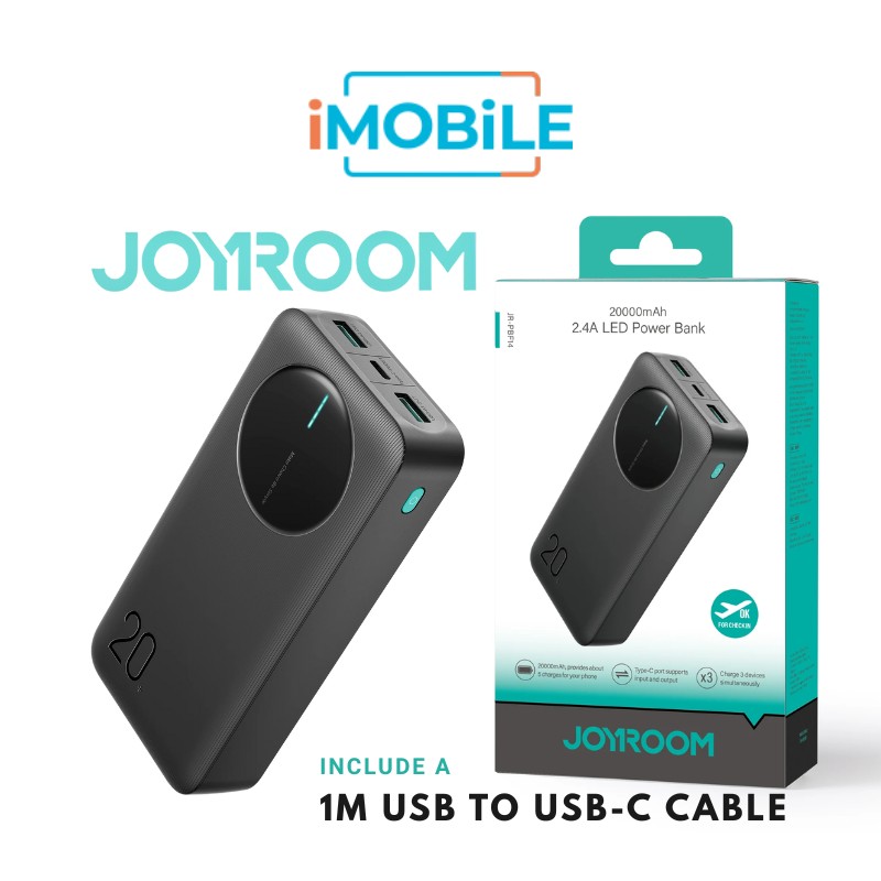 JoyRoom 2.4A Power Bank with 1m USB-C Cable [JR-PBF14] [20K mAh] [3 Ports]