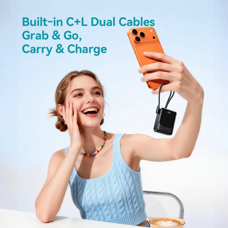 JoyRoom JR-PC1 22.5W Mini Power Bank [10K mAh] [2 Port + Lightning & USB-C Cables]