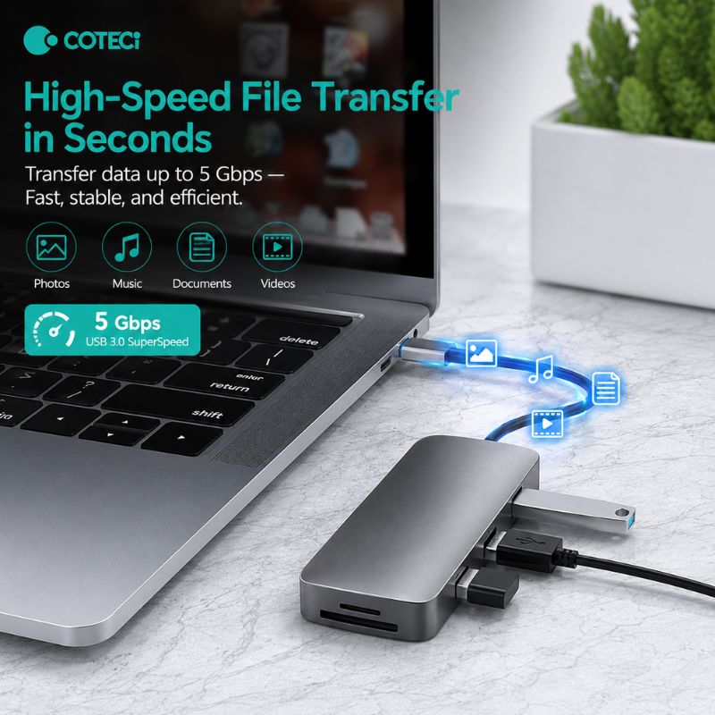 COTECi 16012 USB-C Ten-in-One USB HUB [USB-C to 10 Ports, SD/USB-A/USB-C/HDMI]