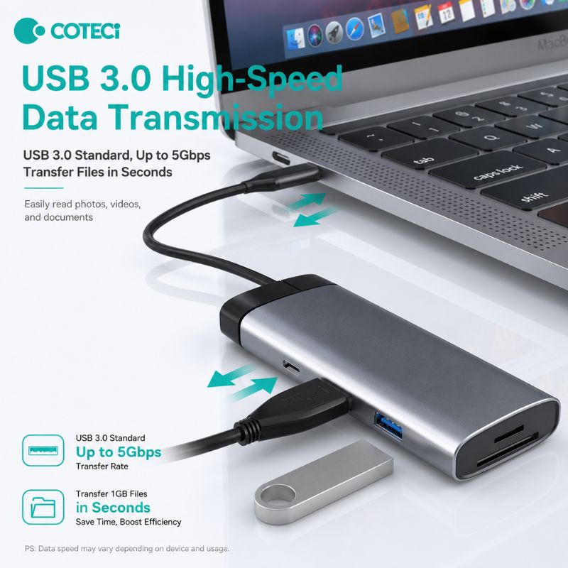 COTECi 16011 USB-C Seven-in-One USB HUB [USB-C to 7 Ports, SD/USB-A/USB-C/HDMI]