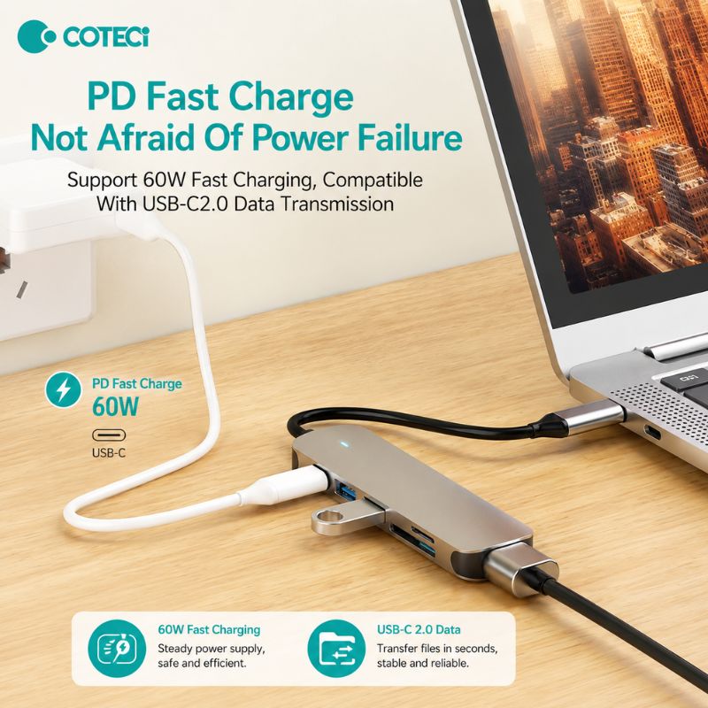 COTECi 16010 USB-C Six-in-One USB HUB [USB-C to 6 Ports, SD/USB-A/USB-C/HDMI]