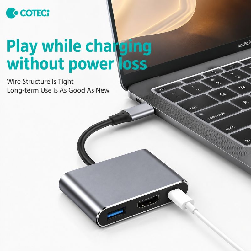 COTECi 83012 USB-C Three-in-One USB HUB [USB-C to 3 Ports, USB-A/USB-C/HDMI]