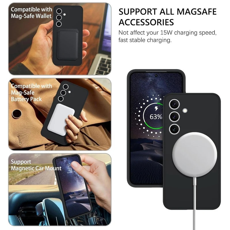 iShield [MagSafe] Liquid Silicon Snap Case, Samsung s25 [Black]