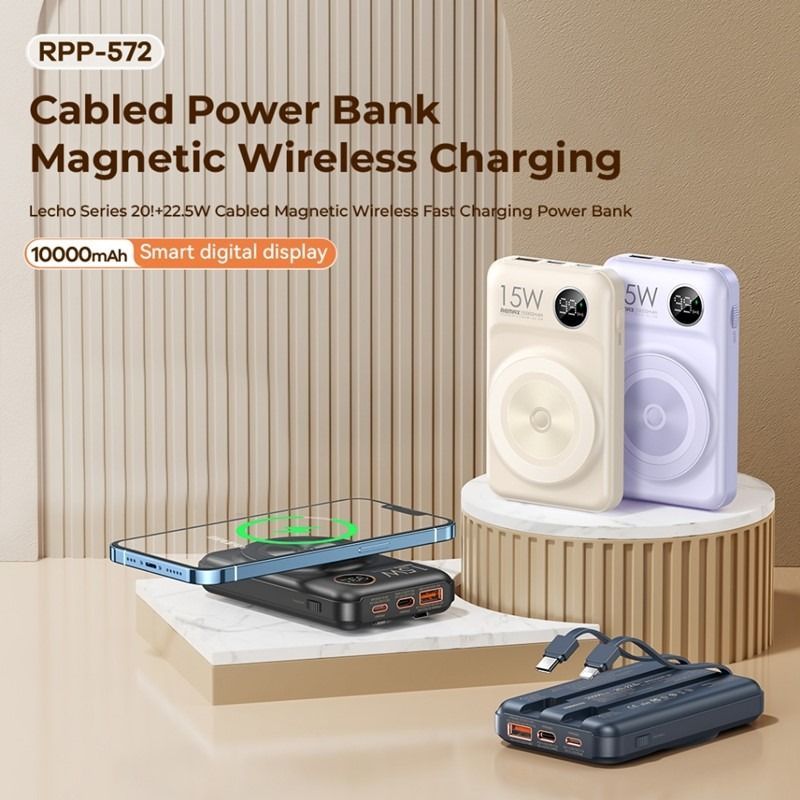 REMAX Lecho Series 22.5W MagSafe Power Bank [RPP-527] [10K mAh] [2 Ports + Wireless MagSafe]