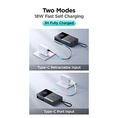 JoyRoom JR-PR1 22.5 with Built-in Retractable Cable Power Bank [1 Port + USB-C Cable]