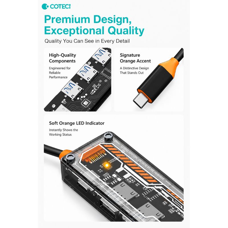COTECi 16020 USB-C Five-in-One USB HUB [USB-C to 5 Ports, USB-A/USB-C/HDMI]