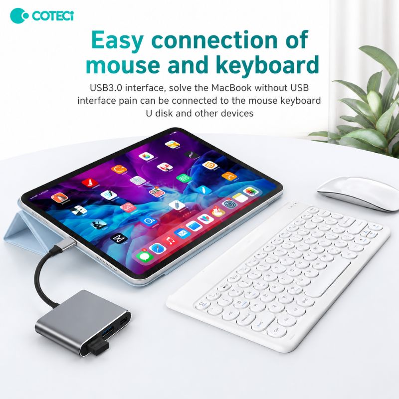 COTECi 83012 USB-C Three-in-One USB HUB [USB-C to 3 Ports, USB-A/USB-C/HDMI]