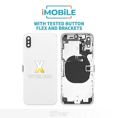 iPhone X Compatible Back Housing [With Tested Button Flex And Brackets] [Silver]