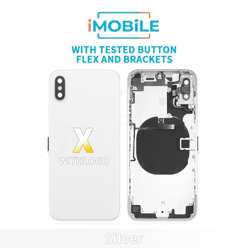 iPhone X Compatible Back Housing [With Tested Button Flex And Brackets] [Silver]