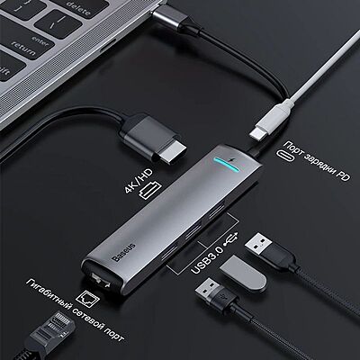 Baseus [CAHUB-J0G] Mechanical Eye 6-In-1 USB HUB