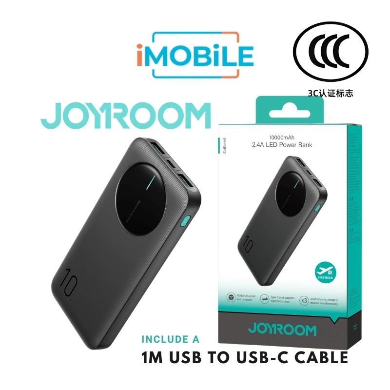 JoyRoom 2.4A Power Bank with 1m USB-C Cable [JR-PBF12] [10K mAh] [3 Ports]