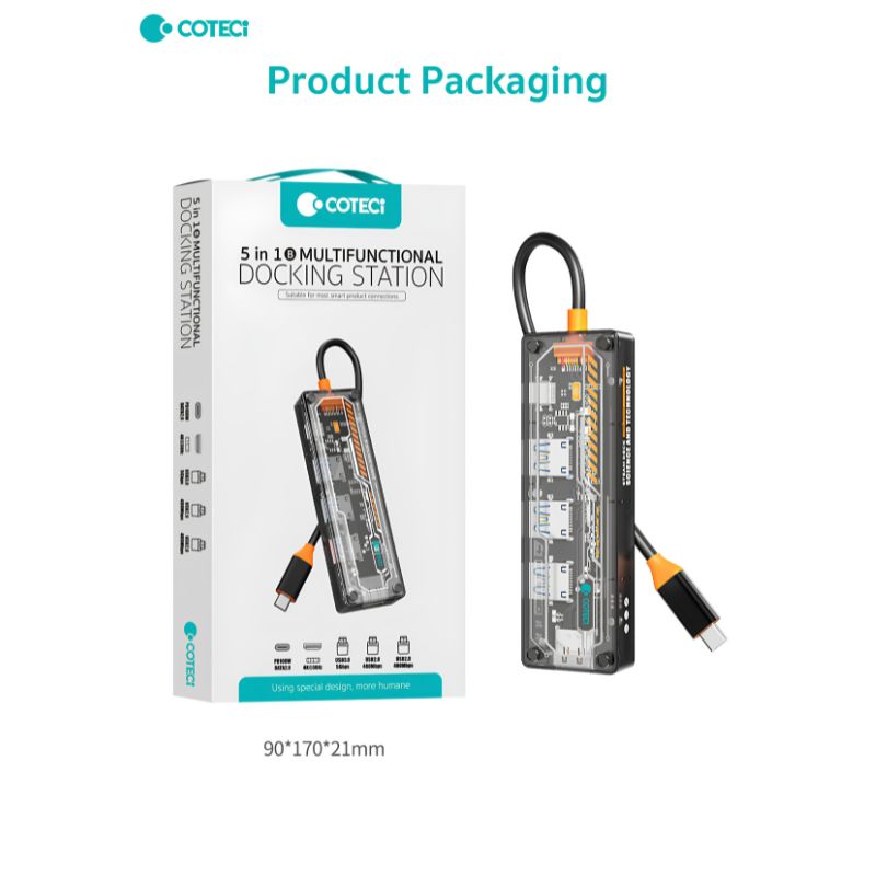 COTECi 16020 USB-C Five-in-One USB HUB [USB-C to 5 Ports, USB-A/USB-C/HDMI]