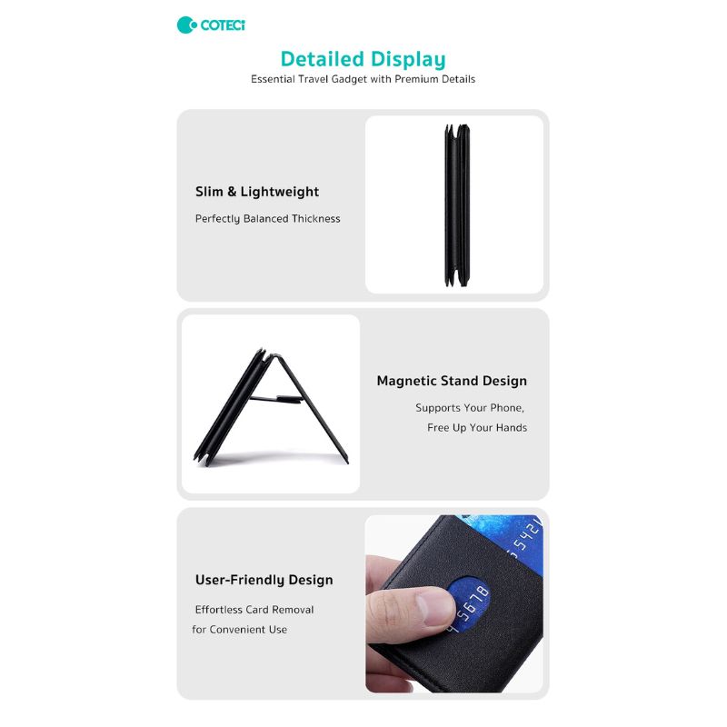 COTECi TR-061 Tri-Fold MagSafe Card Pocket & Phone Holder with Mirror COTECi TR-061 Tri-Fold MagSafe Card Pocket & Phone Holder with Mirror