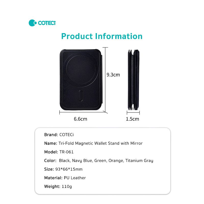COTECi TR-061 Tri-Fold MagSafe Card Pocket & Phone Holder with Mirror COTECi TR-061 Tri-Fold MagSafe Card Pocket & Phone Holder with Mirror