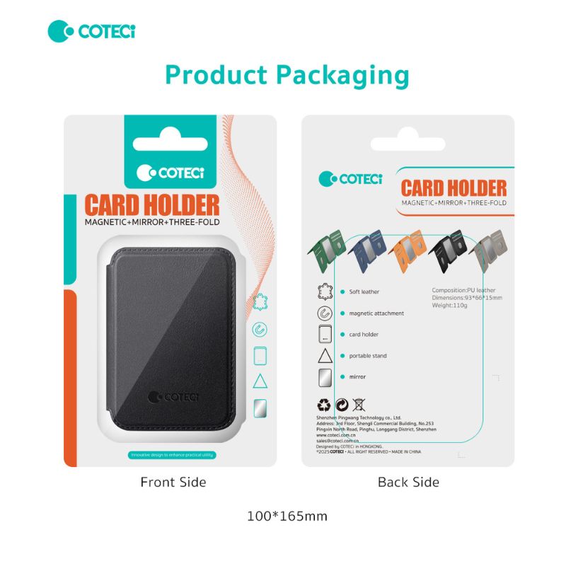 COTECi TR-061 Tri-Fold MagSafe Card Pocket & Phone Holder with Mirror COTECi TR-061 Tri-Fold MagSafe Card Pocket & Phone Holder with Mirror