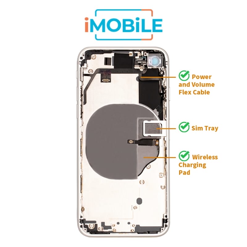iPhone 8 Compatible Back Housing [with Power and Volume Flex] [A+] [Silver]