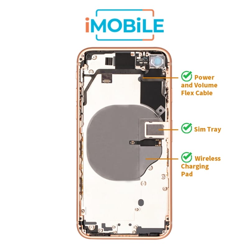 iPhone 8 Compatible Back Housing [with Power and Volume Flex] [A+] [Gold]