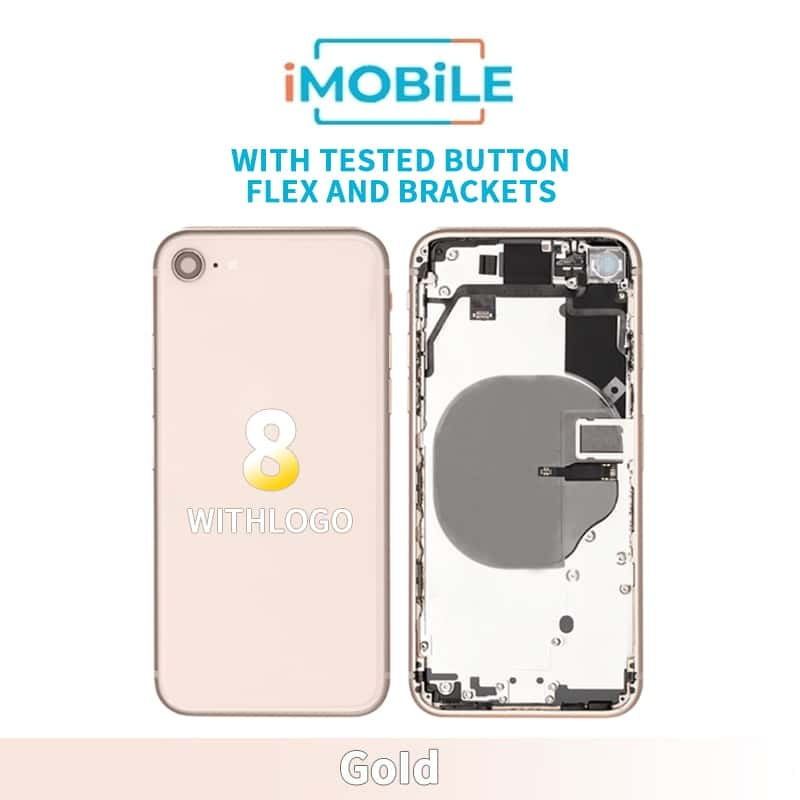iPhone 8 Compatible Back Housing [With Tested Button Flex And Brackets] [Gold]