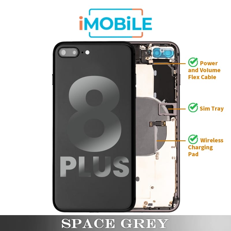iPhone 8 Plus Compatible Back Housing [with Power and Volume Flex] [A+] [Space Grey]