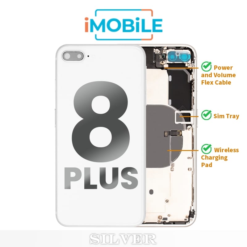 iPhone 8 Plus Compatible Back Housing [with Power and Volume Flex] [A+] [Silver]