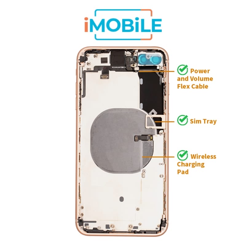 iPhone 8 Plus Compatible Back Housing [with Power and Volume Flex] [A+] [Gold]
