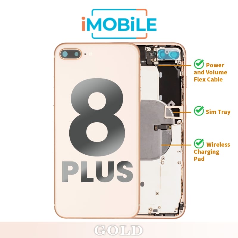 iPhone 8 Plus Compatible Back Housing [with Power and Volume Flex] [A+] [Gold]