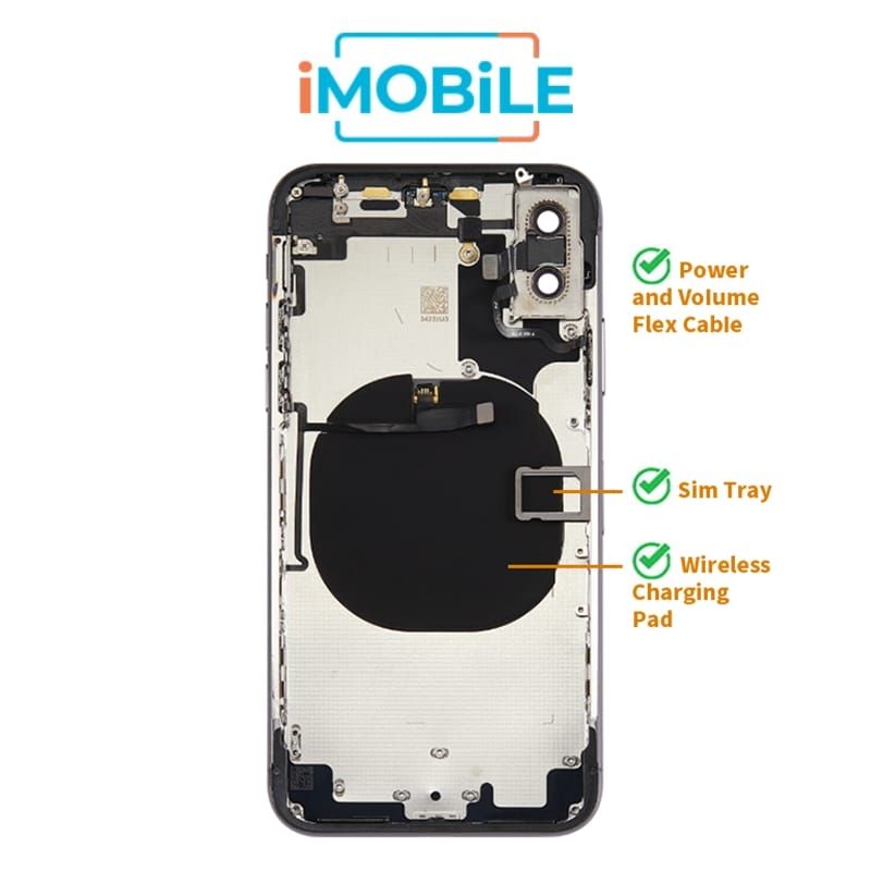 iPhone X Compatible Back Housing [with Power and Volume Flex] [A+] [Space Grey]