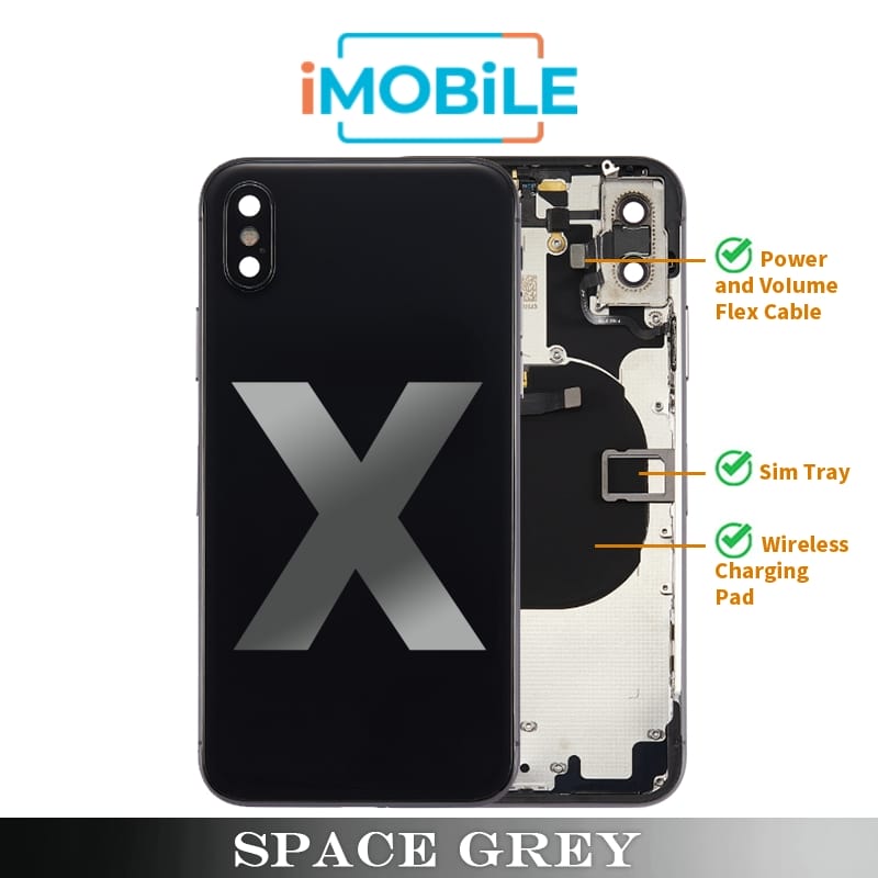 iPhone X Compatible Back Housing [with Power and Volume Flex] [A+] [Space Grey]