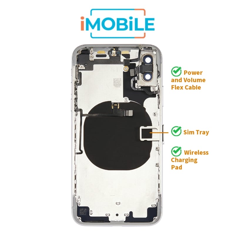 iPhone X Compatible Back Housing [with Power and Volume Flex] [A+] [Silver]