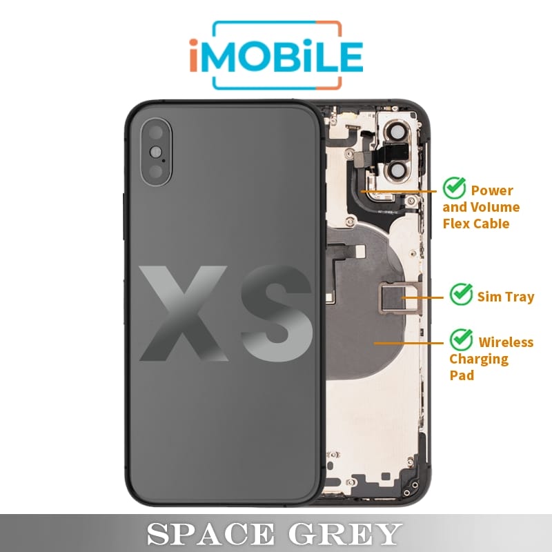 iPhone XS Compatible Back Housing [with Power and Volume Flex] [A+] [Space Grey]