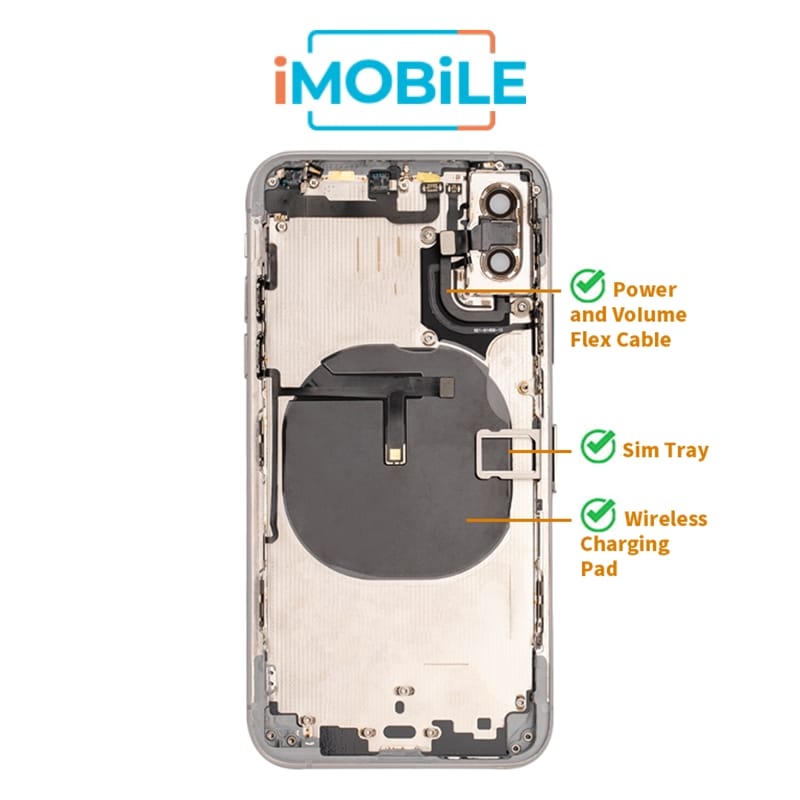 iPhone XS Compatible Back Housing [with Power and Volume Flex] [A+] [Silver]