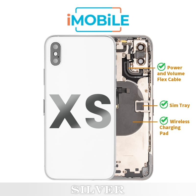 iPhone XS Compatible Back Housing [with Power and Volume Flex] [A+] [Silver]