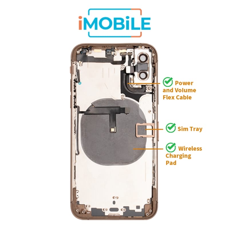 iPhone XS Compatible Back Housing [with Power and Volume Flex] [A+] [Gold]