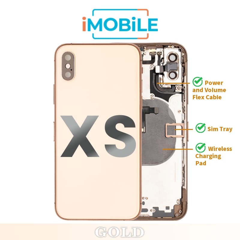 iPhone XS Compatible Back Housing [with Power and Volume Flex] [A+] [Gold]