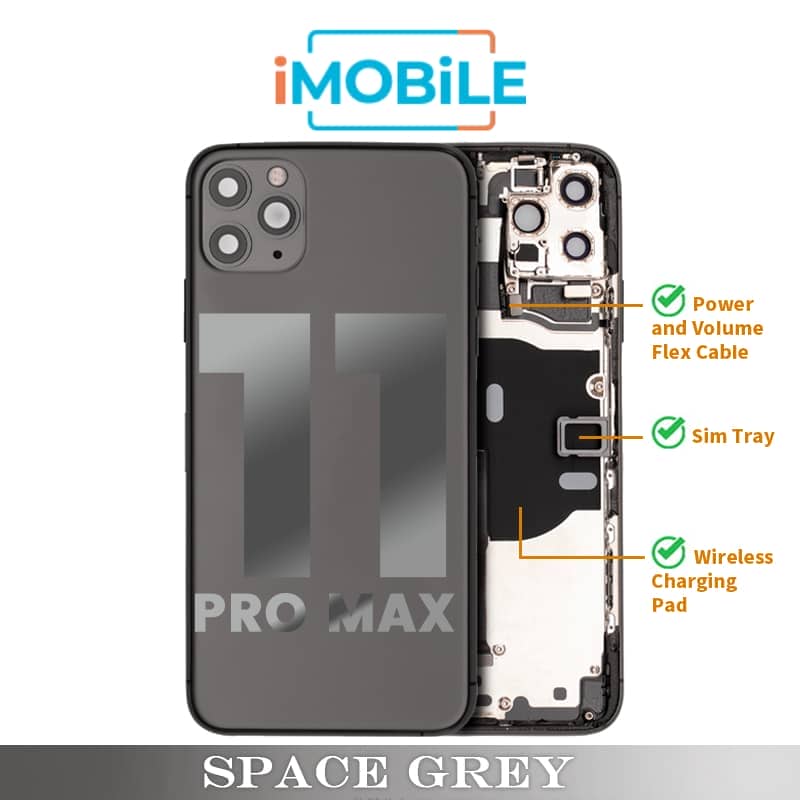 iPhone 11 Pro Max Compatible Back Housing [with Power and Volume Flex] [A+] [Space Grey]