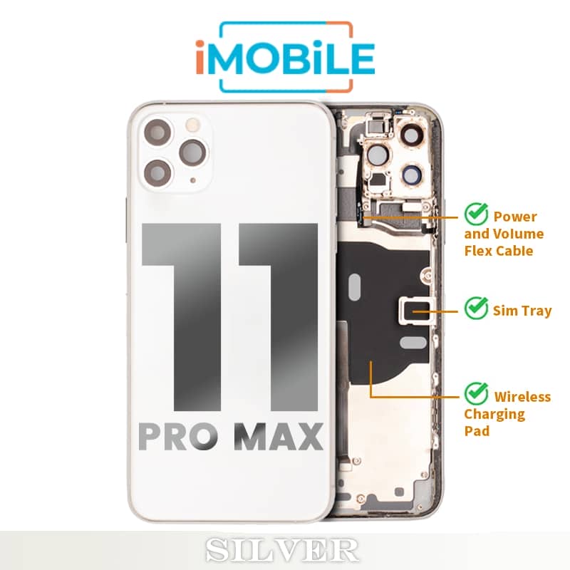 iPhone 11 Pro Max Compatible Back Housing [with Power and Volume Flex] [A+] [Silver]