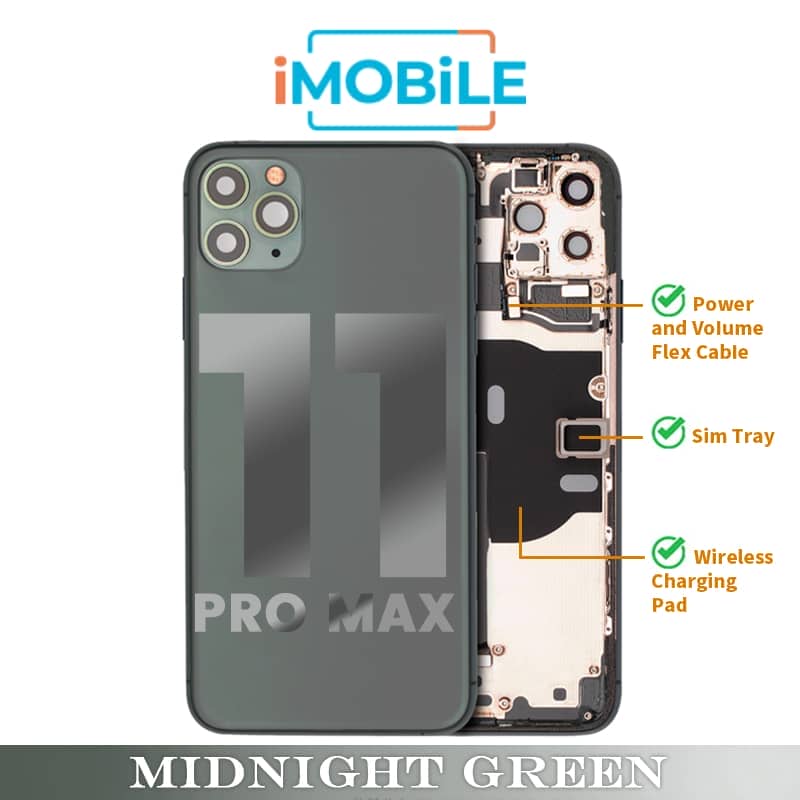 iPhone 11 Pro Max Compatible Back Housing [with Power and Volume Flex] [A+] [Midnight Green]