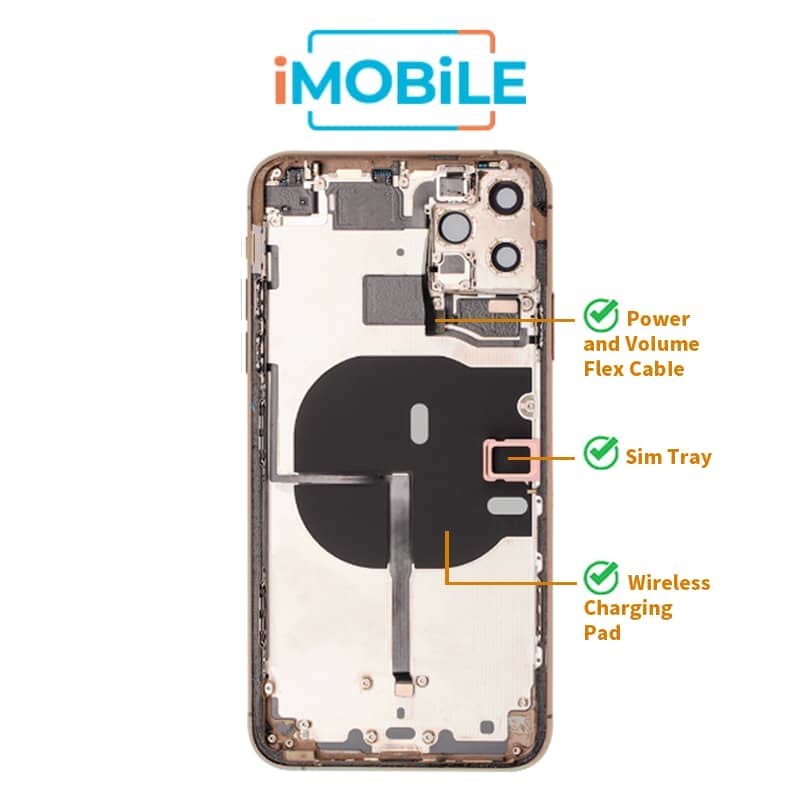 iPhone 11 Pro Max Compatible Back Housing [with Power and Volume Flex] [A+] [Gold]