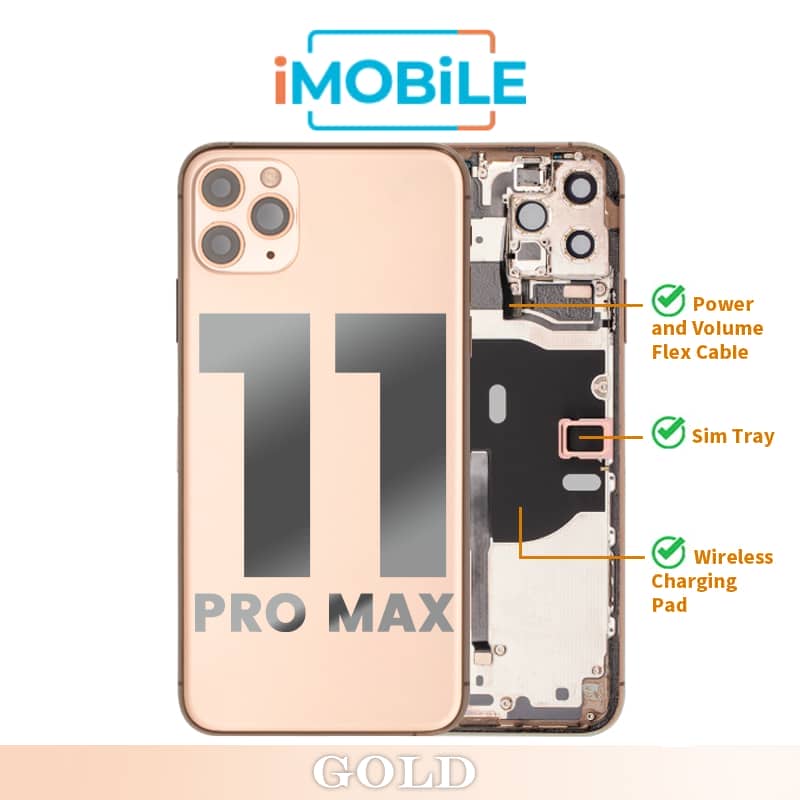 iPhone 11 Pro Max Compatible Back Housing [with Power and Volume Flex] [A+] [Gold]
