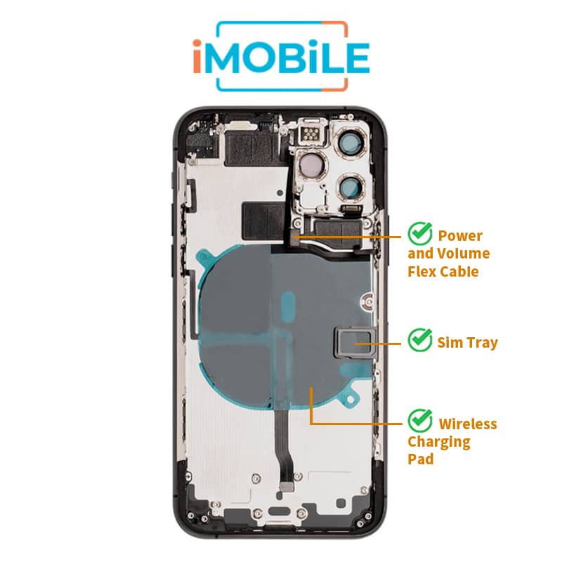 iPhone 11 Pro Compatible Back Housing [with Power and Volume Flex] [A+] [Space Grey]