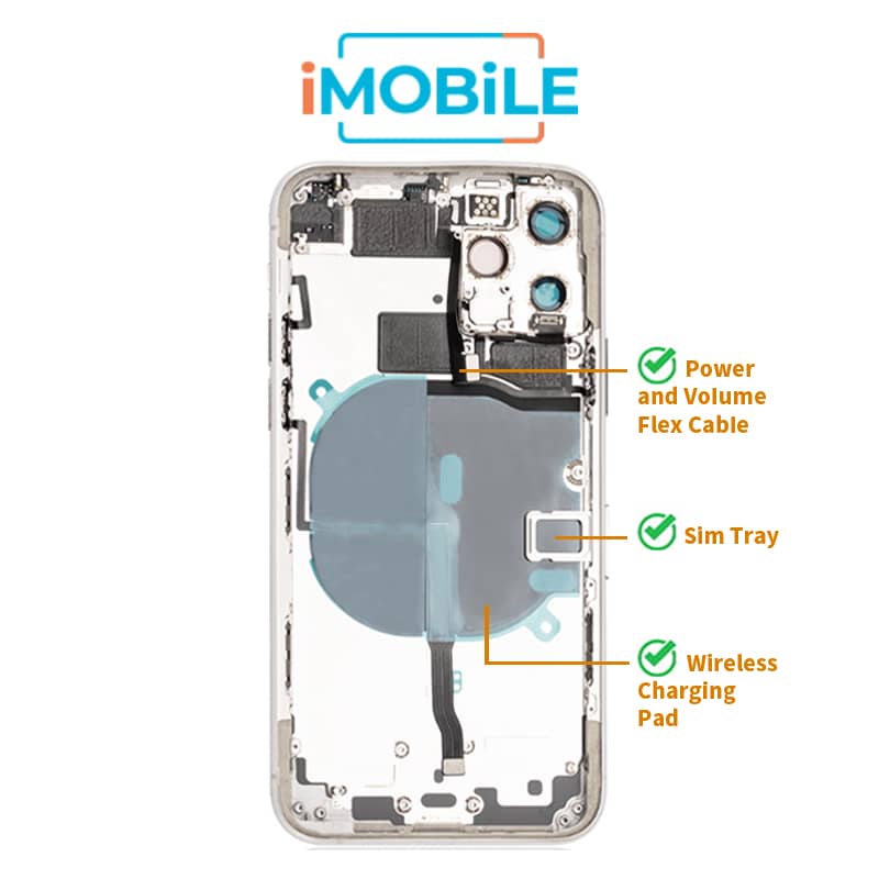 iPhone 11 Pro Compatible Back Housing [with Power and Volume Flex] [A+] [Silver]