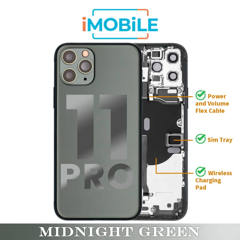 iPhone 11 Pro Compatible Back Housing [with Power and Volume Flex] [A+] [Midnight Green]
