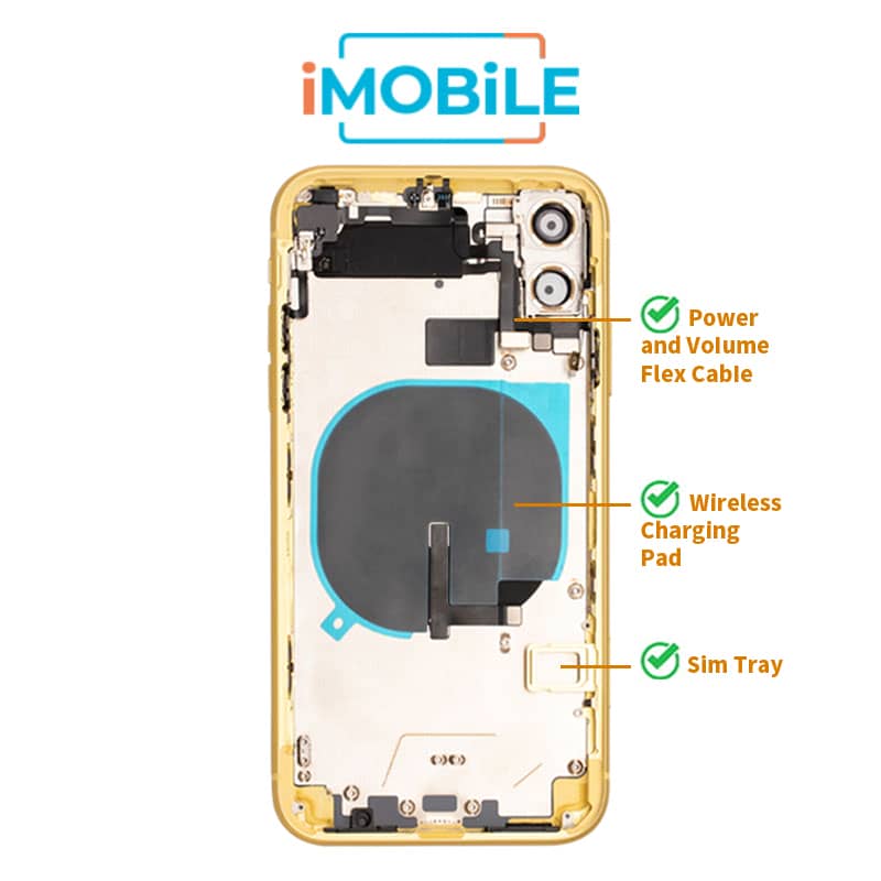 iPhone 11 Compatible Back Housing [with Power and Volume Flex] [Yellow]