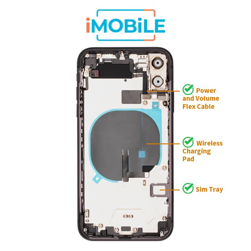 iPhone 11 Compatible Back Housing [with Power and Volume Flex] [Black]