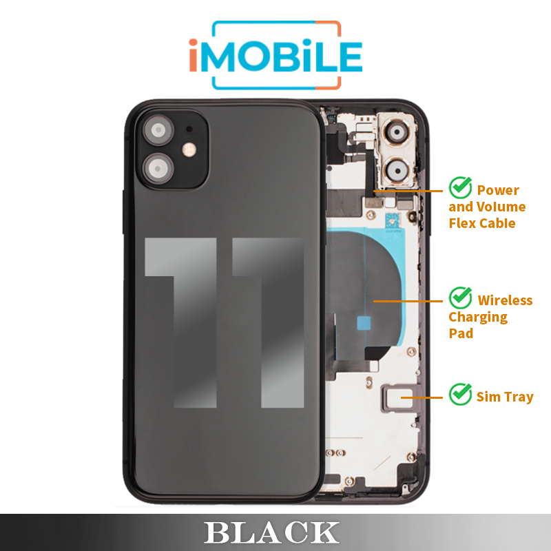 iPhone 11 Compatible Back Housing [with Power and Volume Flex] [Black]